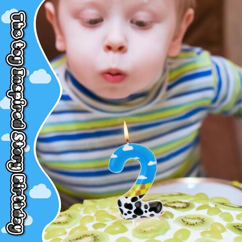 لعبة إلهام قصة عيد ميلاد عدد الشموع الكرتون قصة عيد ميلاد كعكة توبر الشموع السماء الزرقاء والسحابة البيضاء البقرة شمعة عيد ميلاد لصبي فتاة لوازم ديكور الحفلات (رقم 2) in Kuwait