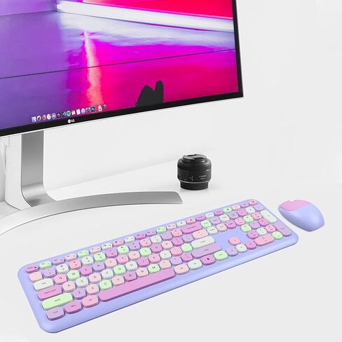 مجموعة لوحة مفاتيح وماوس لاسلكية من Dedeo، USB أرجواني 110 مفاتيح مدمجة كاملة الحجم مجموعة لوحة مفاتيح وماوس ملونة، مفاتيح فائقة الهدوء 2.4 جيجا هرتز لتقليل الضوضاء، رفيعة للغاية، لنظام التشغيل Windows، والكمبيوتر الشخصي، والكمبيوتر المحمول، وسطح المكتب in Kuwait