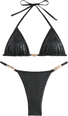 COZYEASE Women's 2 Piece Bikini Set Backless Halter Triangle Swimsuit Set Cheeky Tie Back Bathing Suit Beachwear in Saudi Arabia