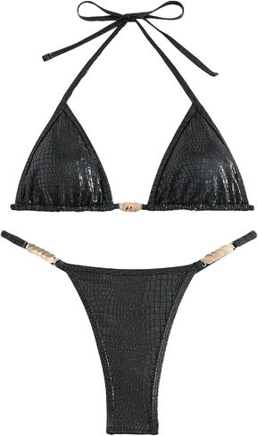 COZYEASE Women's 2 Piece Bikini Set Backless Halter Triangle Swimsuit Set Cheeky Tie Back Bathing Suit Beachwear in Saudi Arabia