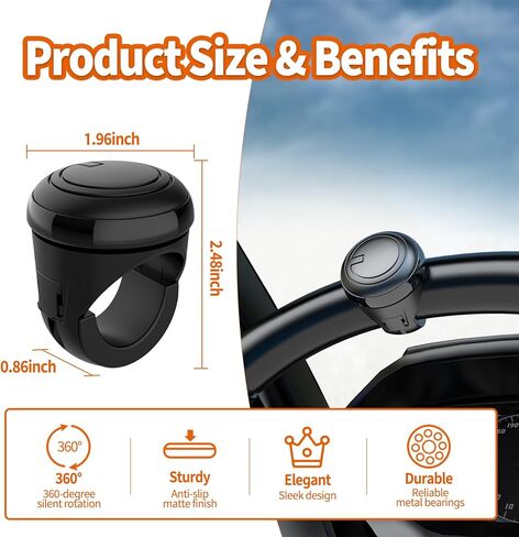 Car Steering Wheel Knob Spinner, Silicone Power Handle, 360 Degrees Automotive Suicide Knob Universal for for Any Cars, Trucks, Boats Steering Wheel (Black Pack of 1) in Kuwait