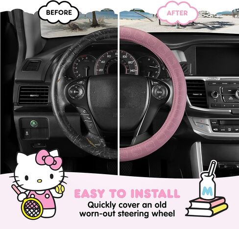 Hello Kitty Steering Wheel Cover, Official Sanrio Car Steering Wheel Cover with Universal Size 14.5-15.5, Cute Red Steering Wheel Cover for Women, Hello Kitty Car Accessories (Hello Kitty Red) in Saudi Arabia