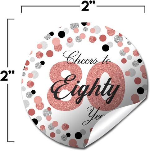 Confetti Rose Gold Polka Dot 80th Birthday Party Sticker Labels, 40 2" Party Circle Stickers by Amanda Creation, Great for Party Favors, Envelope Seals & Goodie Bags in Saudi Arabia