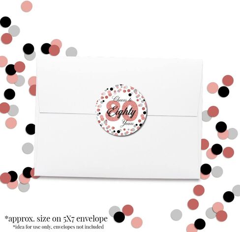 Confetti Rose Gold Polka Dot 80th Birthday Party Sticker Labels, 40 2" Party Circle Stickers by Amanda Creation, Great for Party Favors, Envelope Seals & Goodie Bags in Saudi Arabia
