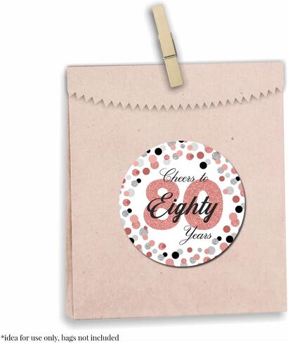 Confetti Rose Gold Polka Dot 80th Birthday Party Sticker Labels, 40 2" Party Circle Stickers by Amanda Creation, Great for Party Favors, Envelope Seals & Goodie Bags in Saudi Arabia