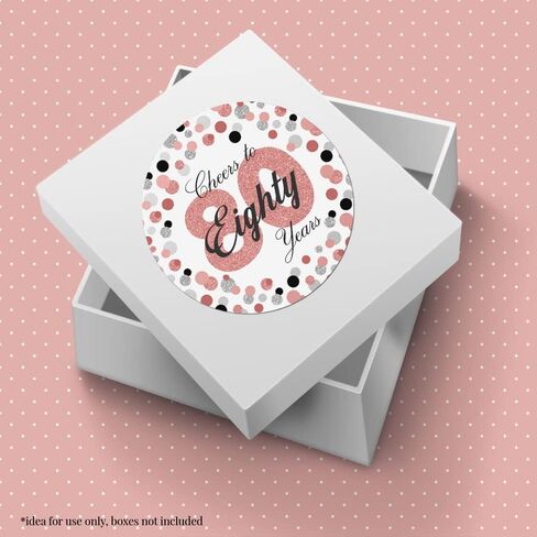 Confetti Rose Gold Polka Dot 80th Birthday Party Sticker Labels, 40 2" Party Circle Stickers by Amanda Creation, Great for Party Favors, Envelope Seals & Goodie Bags in Saudi Arabia