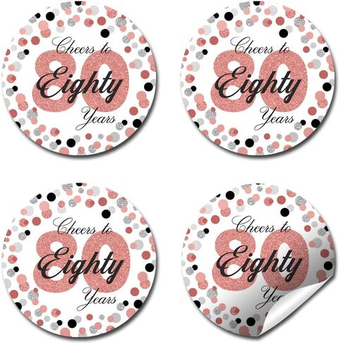 Confetti Rose Gold Polka Dot 80th Birthday Party Sticker Labels, 40 2" Party Circle Stickers by Amanda Creation, Great for Party Favors, Envelope Seals & Goodie Bags in Saudi Arabia