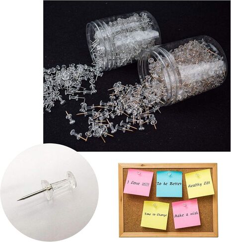 Clear Push Pins 600pcs Standard Thumb Tacks with Rose Gold Steel Point Transparent Plastic Head Pins for Hanging Photo Posters Craft Marking Map Wall Cork Board in Saudi Arabia