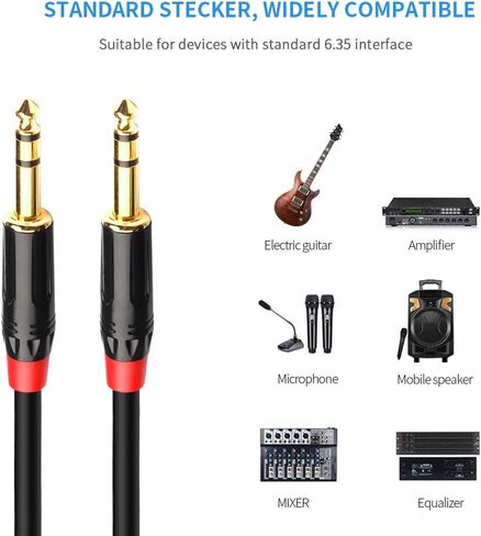 كابل TRS من Tisino DISINO مقاس 1/4 بوصة، عالي التحمل 6.35 مم ذكر إلى ذكر مقبس ستيريو كابل توصيل مسار الصوت المتوازن - 16 قدم/5 أمتار in Kuwait