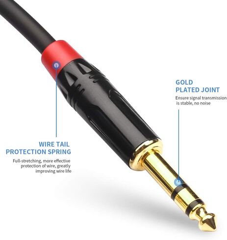 كابل TRS من Tisino DISINO مقاس 1/4 بوصة، عالي التحمل 6.35 مم ذكر إلى ذكر مقبس ستيريو كابل توصيل مسار الصوت المتوازن - 16 قدم/5 أمتار in Kuwait