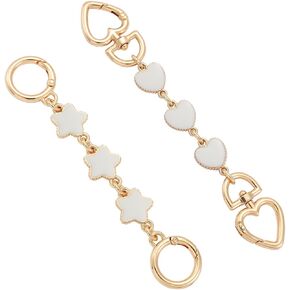 2PCS White Purse Strap Extender Bag Extender Chain Purse Extender Chain Charms Purse Making Supplies Accessories(Heart+Star)