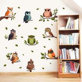 Cute Owl Wall Stickers Birds on Tree Branches Wall Decals Self-Adhesive Removable Owl Wall Decals for Kids Bedroom Playroom Baby Nursery Wall Decor