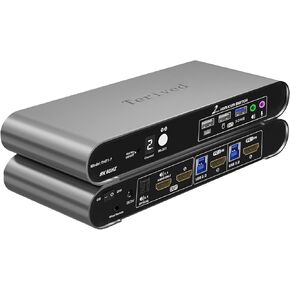 2 Computers 2 HDMI Monitor Automatic KVM Switch 8K@60Hz, Hotkey Switching, EDID, Support 5.1/7.1 Audio and Microphone, Aluminum Shell with Digital Display, USB 3.0 Hub, HDR10 with Cables