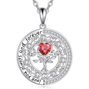 Sterling Silver Tree of Life Zodiac Necklace embalished with Heart Birthstone Birthday Gifts for Women Teen Girls