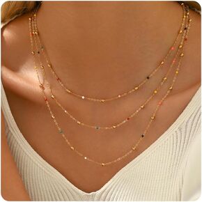 Gold Chain Necklace for Women, Dainty Gold Thin Satellite Beaded Turquoise Necklace Simple Gold Boho Jewelry Gifts for Girls
