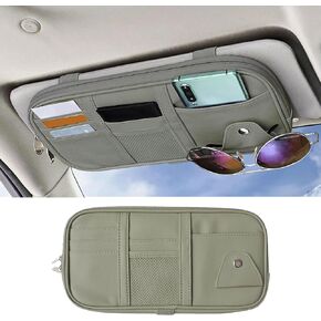 Car Sun Visor Organizer, Auto Interior Accessories Pocket Organizers, Auto Car Visor Pocket with Multi-Pocket Net Zippers, Sunglass Holder and Storage Pocket Fit for Most Cars, Trucks, SUVs (Black)