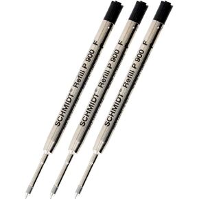 Schmidt P900 Parker Style Ballpoint Pen Refill, Fine Point, Black Ink, Pack of 3 (90017)