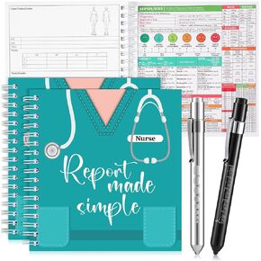 4 Pcs Nurse Report Sheet Notebooks with Medical Pen Light Nurse Made Simple Pocket Journals Notepads Nurse Essentials Notebooks for Nurse Appreciation Gifts RN Student Clinical Supplies