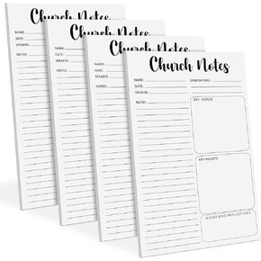 Church Notes Notebook 5.5 x 8.5 Inch Tear Away Sermon Note Journal Christian Sticky Pads Religious Sticky Notepads Church Note Taking Supplies(4 Pcs)