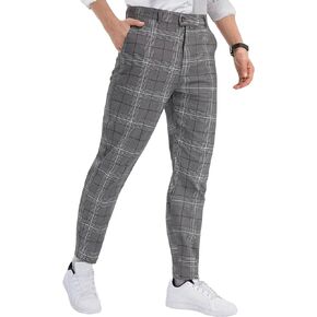 Floerns Men's Plaid Dress Pants Flat Front Casual Business Suit Trousers