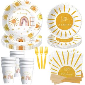 Sunshine First Birthday Plates And Napkins Party Supplies - Boho Sun 1st Birthday Decorations Tableware, Plate, Cup, Napkin, Fork, First Trip Around The Sun Birthday Decorations | Serve 24
