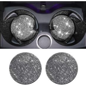 2 PCS Bling Car Coasters,Universal 2.75 inch Silicone Cup Holder Insert Coaster, Auto Cup Holder Coaster Anti Slip Crystal Vehicle Interior Accessories Cup Mats,Crystal Rhinestone Gift (White)