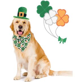 Pet Dog Saint Patrick's Day Costume - Green Dog Top Hat Dog Saint Patrick's Day Irish Shamrock Bandana Triangle Bib Scarf with Clover Pattern for Dogs Cats Puppy Kitten 2Pcs