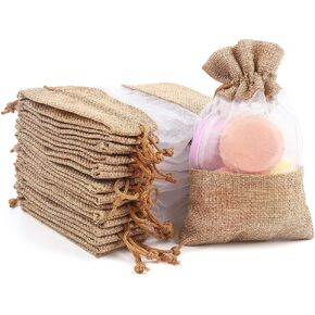 CCINEE 24PCS Burlap Drawstring Gift Bag,Organza Treat Bag Pouch for Wedding Baby Shower Party Favor Supply,4 X 6 Inch