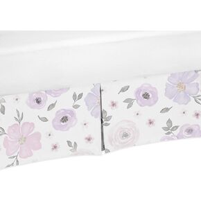 Sweet Jojo Designs Lavender Purple, Pink, Grey and White Girl Pleated Crib Bed Skirt Dust Ruffle for Watercolor Floral Collection - Rose Flower
