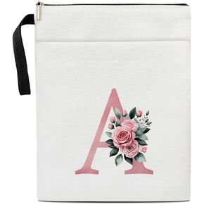 Initials A Book Sleeve with Zipper, Floral Book Sleeve for Book Lovers Gift for Teacher Librarian Bookworm Bookish, Personalised Gifts for Women, Monogrammed Book Protector Pouch Cover Case /01