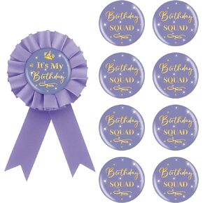 9PCS It's My Birthday Button Pins, Birthday Squad Button for Girl, Purple Birthday Pinback for Women 18th, 21st, 25th, 30th Birthday, Happy Birthday Badges Party Supplies