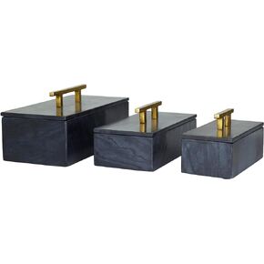 Deco 79 Marble Decorative Box Decorative Keepsake Boxes with Gold Handle, Set of 3 Storage Boxes 12", 10", 8"W, White