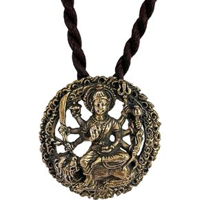 Durga (Sanskrit: दुर्गा) round brass pendant