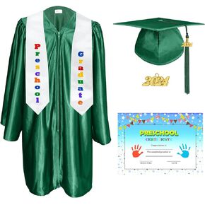 Shiny Kindergarten Graduation Gown Cap Stole Set for Kids with 2024 Tassel，Certificate