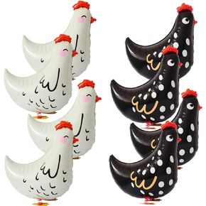 8pcs walking chicken animal balloons,white and black chicken walking balloons animals birthday party decorations supplies