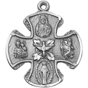 1 1/4-inch Four 4 way Cross in Oxidized Silver on a 24-inch genuine rhodium-plated chain and beautifully gift boxed (SO4444)