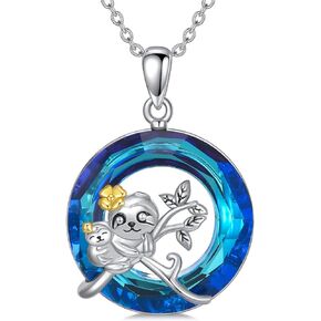 Sloth Necklace Copper Sloth Pendant Crystal Mother and Daughter Sloth Jewelry for Mother Mom Women Girls Gifts