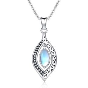 PROESS Sterling Silver Moonstone Necklace Filigree Teardrop Pendant Necklace Moonstone Jewelry for Women Girls(01-02-Moonstone)