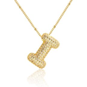 Bubble Letter Necklace For Women, 18k Gold Plated Cubic Zirconia Balloon Initial Alphabet Pendant Dainty Statement Jewelry For Teen Girls Girlfriend
