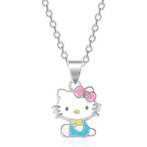 Sanrio Hello Kitty Girls Pendant Necklace 18" - Silver Plated Brass and Enamel Hello Kitty Necklace Officially Licensed