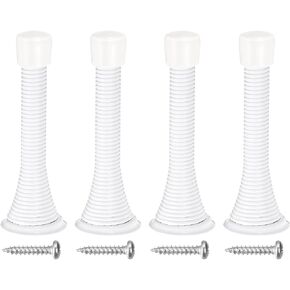 uxcell 4Pcs Spring Door Stopper, 3" Flexible Door Stop with Rubber Bumper & Screws for Bottom of Door Protect Wall (Steel, Nickel)