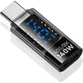 Poyiccot USB C Adapter LED Wattage Display 140W, 40Gbps USB C Extension Adapter, PD 3.1 Type C Power Meter Tester with Digital Display USB C Extender for iPhone MacBook Thunderbolt Charging, 2pcs.