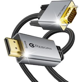 محول كابل HDMI إلى VGA من Reborn بطول 6 أقدام [ألومنيوم، مطلي بالذهب] مصدر HDMI 1080p إلى سلك VGA مضفر للشاشة، الكمبيوتر، سطح المكتب، الكمبيوتر المحمول، الكمبيوتر الشخصي، جهاز العرض، HDTV، Roku، Xbox - ذكر إلى ذكر in Kuwait