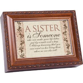 Cottage Garden Sister You Make My Life Better Woodgrain Rope Trim Jewelry Music Box Plays Wind Beneath My Wings