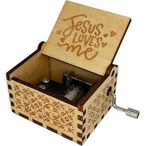 Jesus Loves Me Wood Music Box, 18 Note Mini Hand Crank Music Boxes Personalized Gifts for Kids Women