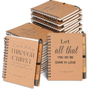 INSADA 30 Sets Bulk Christian Spiral Notebooks with Bamboo Pen Prayer Journal, Small Notepad, 5.43" x 4.33", for Believers Friends Colleagues and Family Perfect Gifts