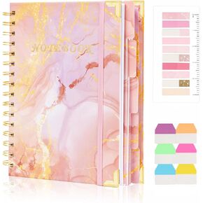 Spiral Notebooks for Work, 240 Pages Lined Spiral Journal Notebook, 5 Subject A5 College Ruled Journals for Writing, 8.6"x6.2''Journaling Notebooks for School Office Supplies (Pink Marble)