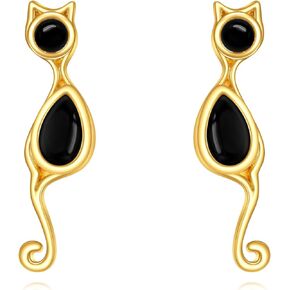 14K Celtic Cat Earrings for Women Gold Cat Celtic Trinity Knot Earrings Wiccian Jewelry Gifts for Girls