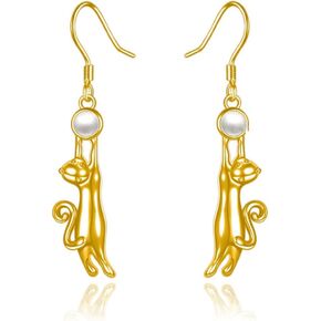 14K Celtic Cat Earrings for Women Gold Cat Celtic Trinity Knot Earrings Wiccian Jewelry Gifts for Girls