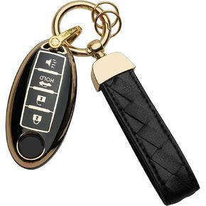 for Nissan Key Fob Cover Keychain Fit for Altima Maxima Rogue Armada Pathfinder Smart Key Shell Case (Ivory White, 4 Buttons)